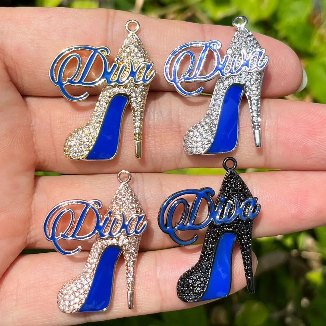 

5Pcs Cubic Zirconia Pave High Heel Shoes Blue Bottom Charm Diva Pendant For Woman Bracelet Necklace Making Jewelry Accessories