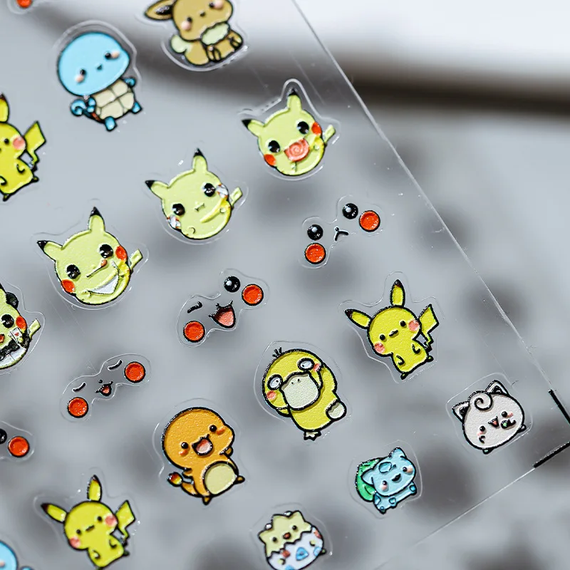 Pokemon Nail Stickers Pikachu Anime Cartoon New Craft Kawaii Three-dimensional Stickers Thin Transparent Back Glue Nail Stickers