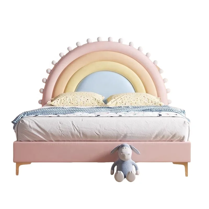 Multiple Colors Available, Creative rainbow Cartoon Cute Girl Bed, Comfortable Double Bed, Multiple Sizes Available.