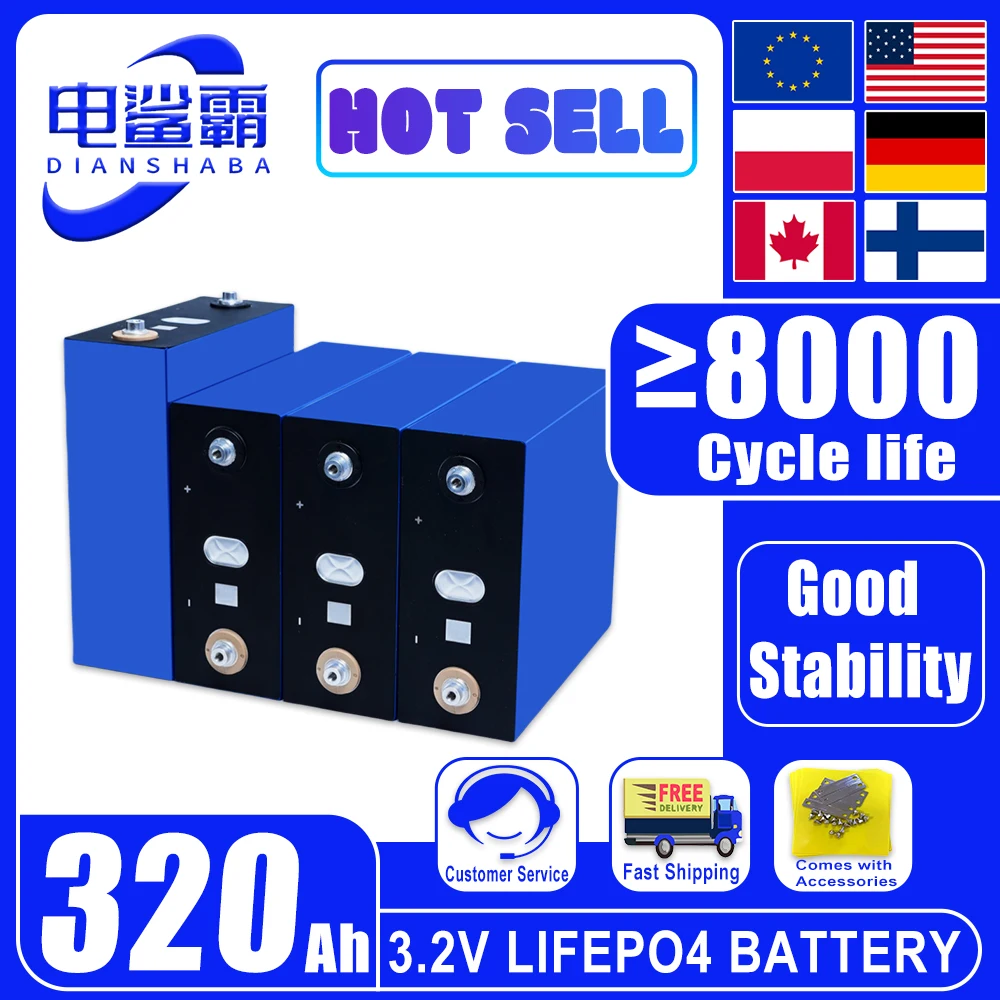 

3.2V 320Ah Lithium Iron Phosphate Rechargeable Battery 8000 Cycles suitableSolar Home Energy Storage Power Brand New Cell Pack