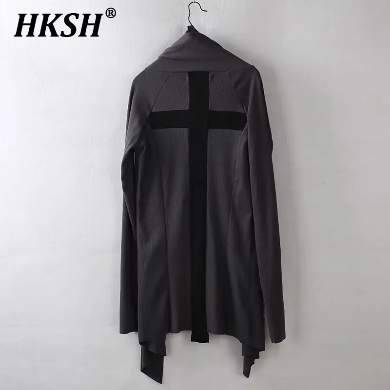 HKSH Spring Summer Dark Punk Knitted Trench Men Tide Over Knee Robe Chic Hooded Windbreaker Cotton Wizarding Cloak Gothic HK3850