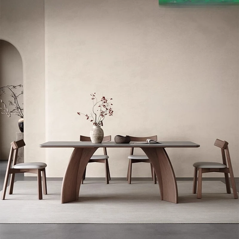 

Solid Wood Rock Slab Dining Table Modern Simple Walnut Dining Table Household Italian Minimalist Gray Rectangular Rock Furniture