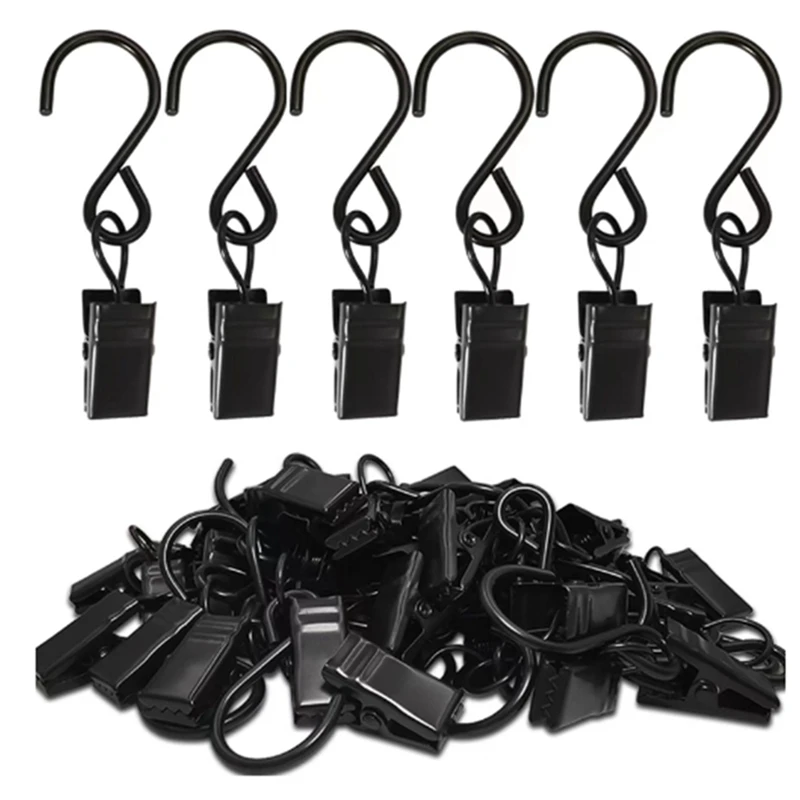 100Pcs Metal S Hooks Curtain Clips Hanging Party Lights Clip Hangers Photo Camping Outdoor Decoration Tents Clip