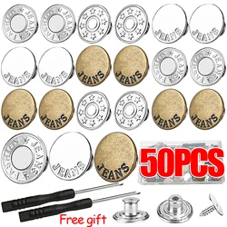 50/10Pcs Detachable Jeans Screw Button Snap Fastener Pant Pins Nail Free Jeans Adjustable Waist Alloy Buckles Sewing Accessories