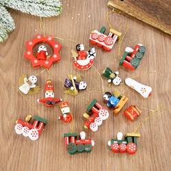 1Set New Year Christmas Ornaments DIY Wooden Train Xmas Tree Pendant Hanging Decorations Cute Toys Kids Gift