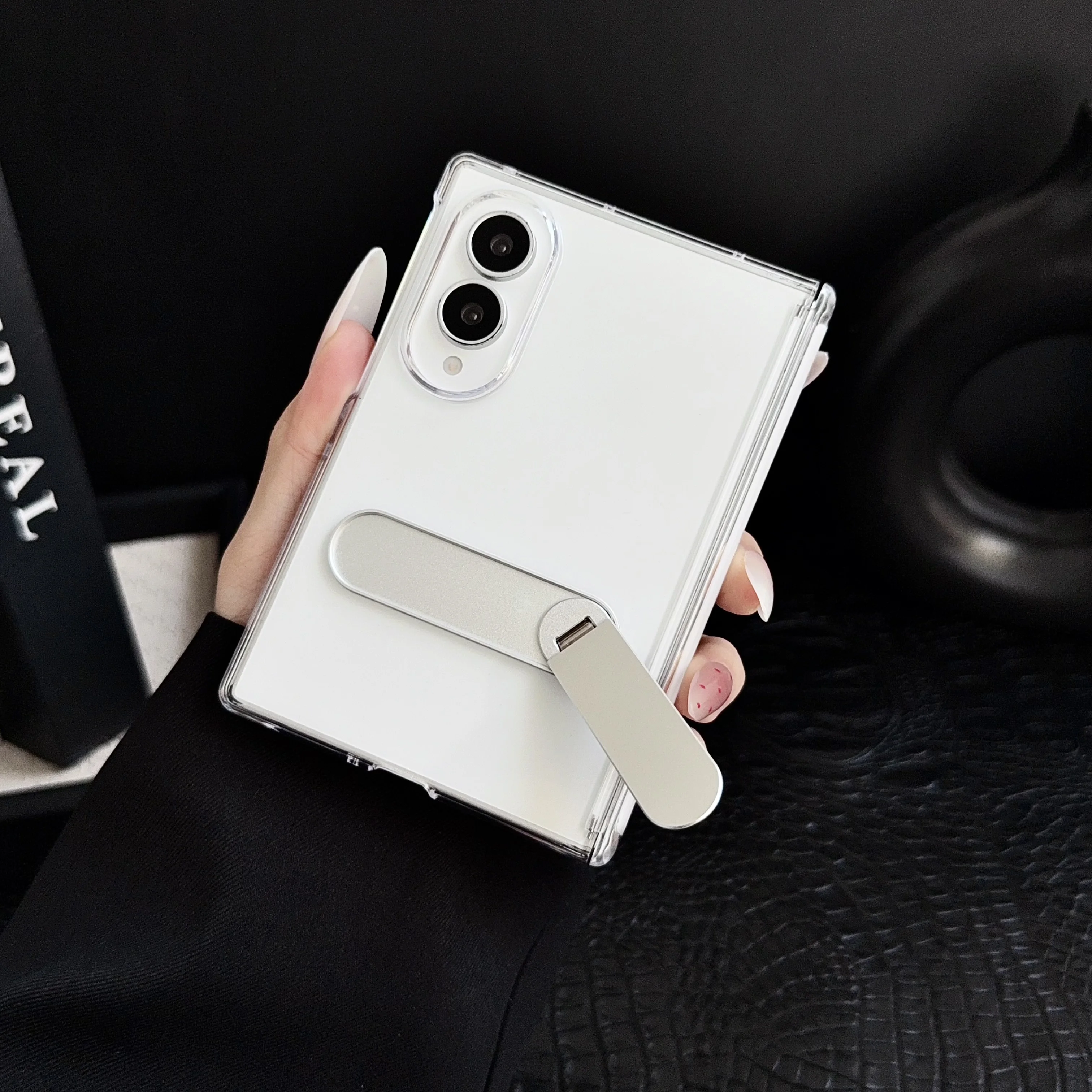 Luxury Transparent Metal Invisible Rotating Bracket Case Phone Case For Samsung Galaxy Z Fold 7 8 Ultra 8Wide Back Protect Cover