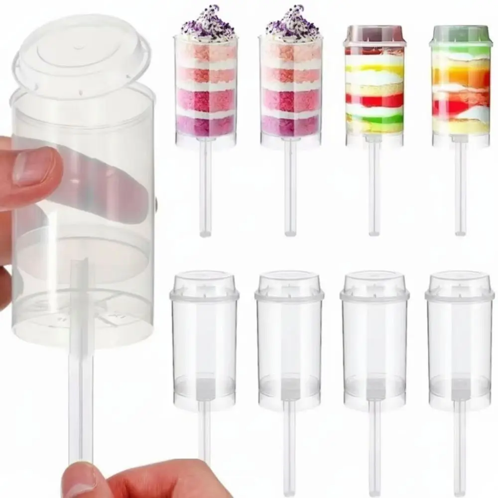 10PCS New Transparent Push Pop Cake Tubes Cake Containers Round Pushable Cake Holders Reusable Cylinder Dessert Tubes BakingTool