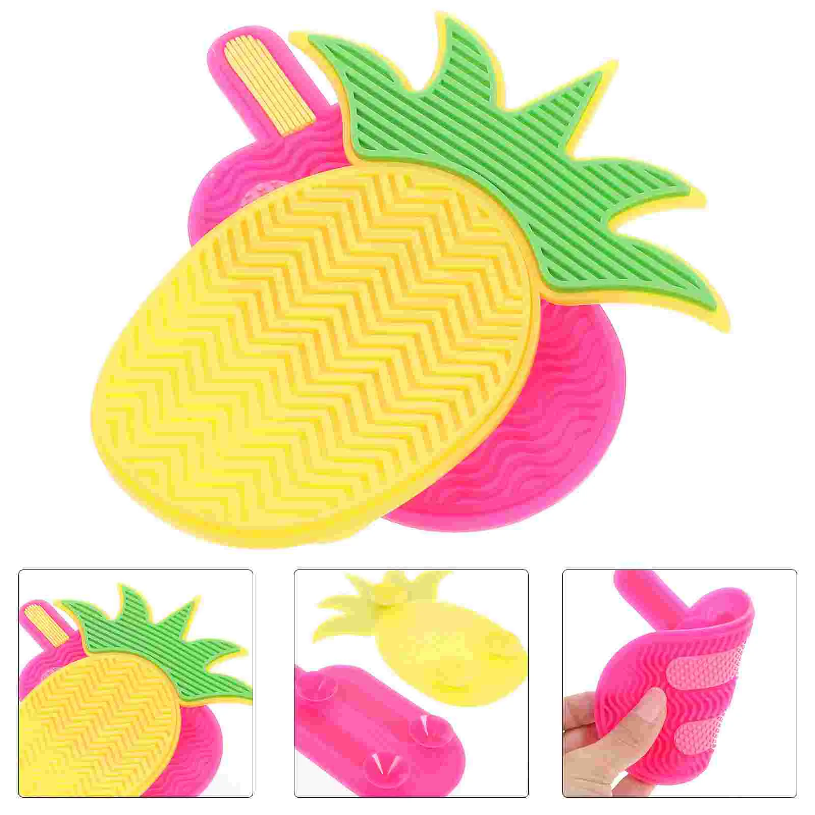

2 Pcs Silicone Scrub Pad Cleaning Brush Mat Ice Stick Pineapple Design Makeup Tools Practical Home Beauty Salon Deep