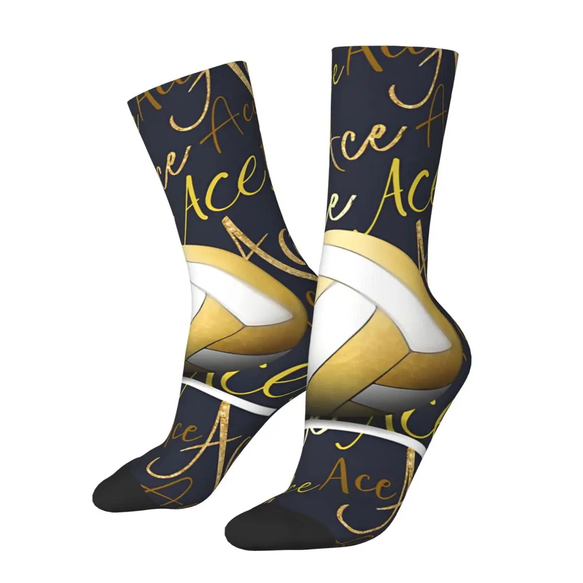 Crazy compression Volleyball Ace Serve Gold Blue Sock for Men Vintage Seamless Pattern Crew Sock Novelty