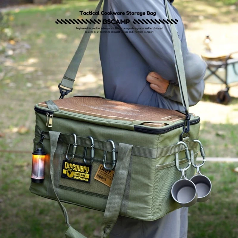 

Outdoor multi-functional camping tactical storage bag with tabletop, portable handheld gear, outdoor accessories bag