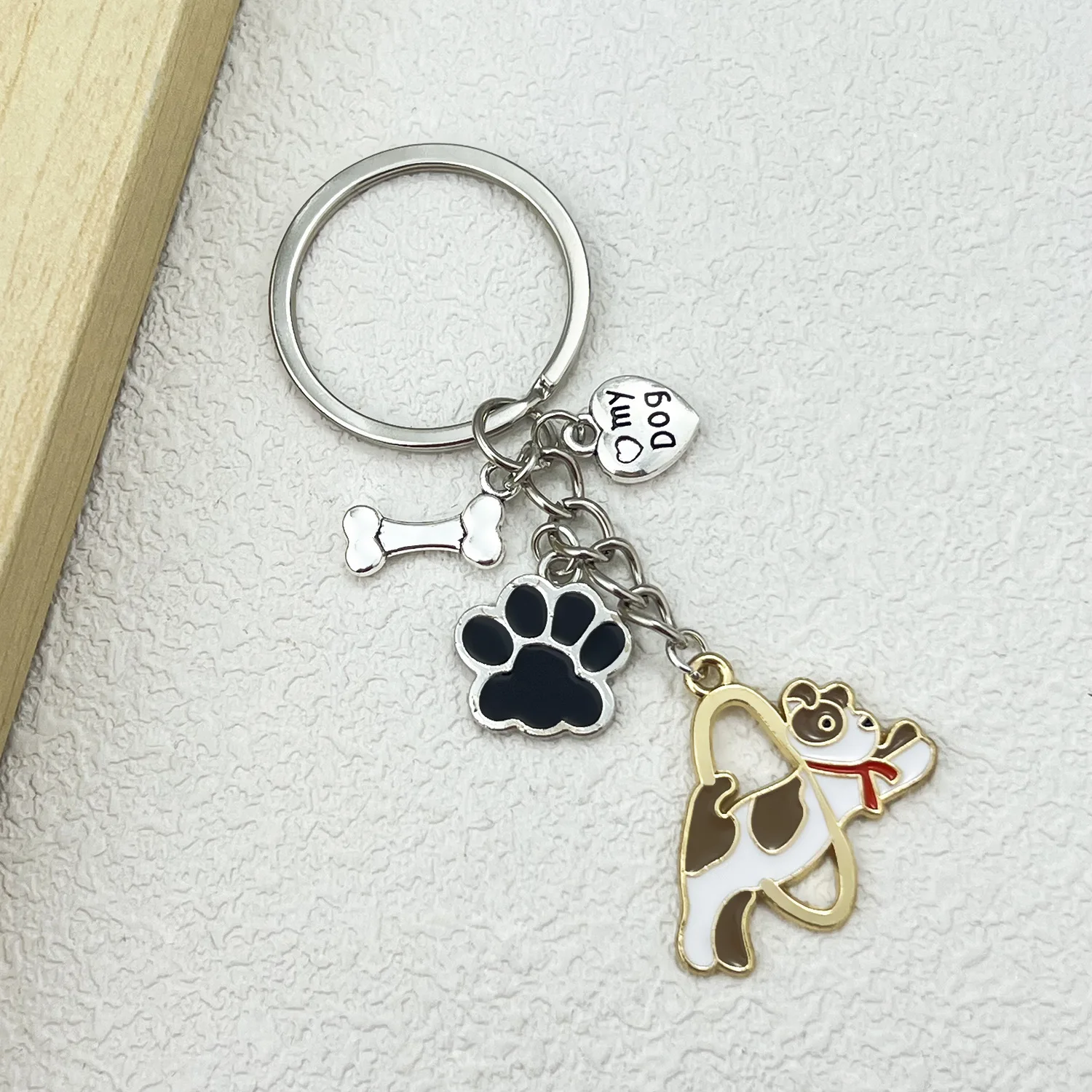 Newly Arrived - Tricolor Drop Glue Jump Circle Small Dog Bones, Paw Print Keychain UNISEX Pet Lover Backpack Decoration Keychain