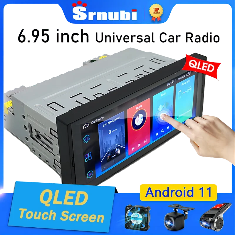 

Srnubi 1 Din Universal 6.95 Inch Android 11 Car Radio Multimedia Player IPS Touch Screen Stereo GPS WiFi 1din Auto DVD Head Unit