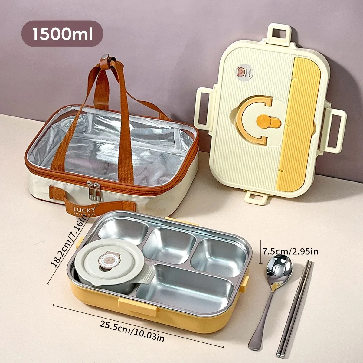 4/5 vakken, lunchbox van roestvrij staal 304 met bestek, grote inhoud, luchtdichte voedselcontainer, geschikt voor studenten, magnetronbestendig.