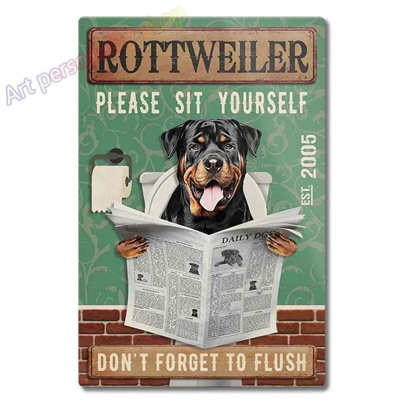 Rottweiler Dog Vintage Metal Sign Bubble Bath Organic Soap Plaque Bathroom Decor Home Decor Gifts for Dog Lovers 8x12 Inch