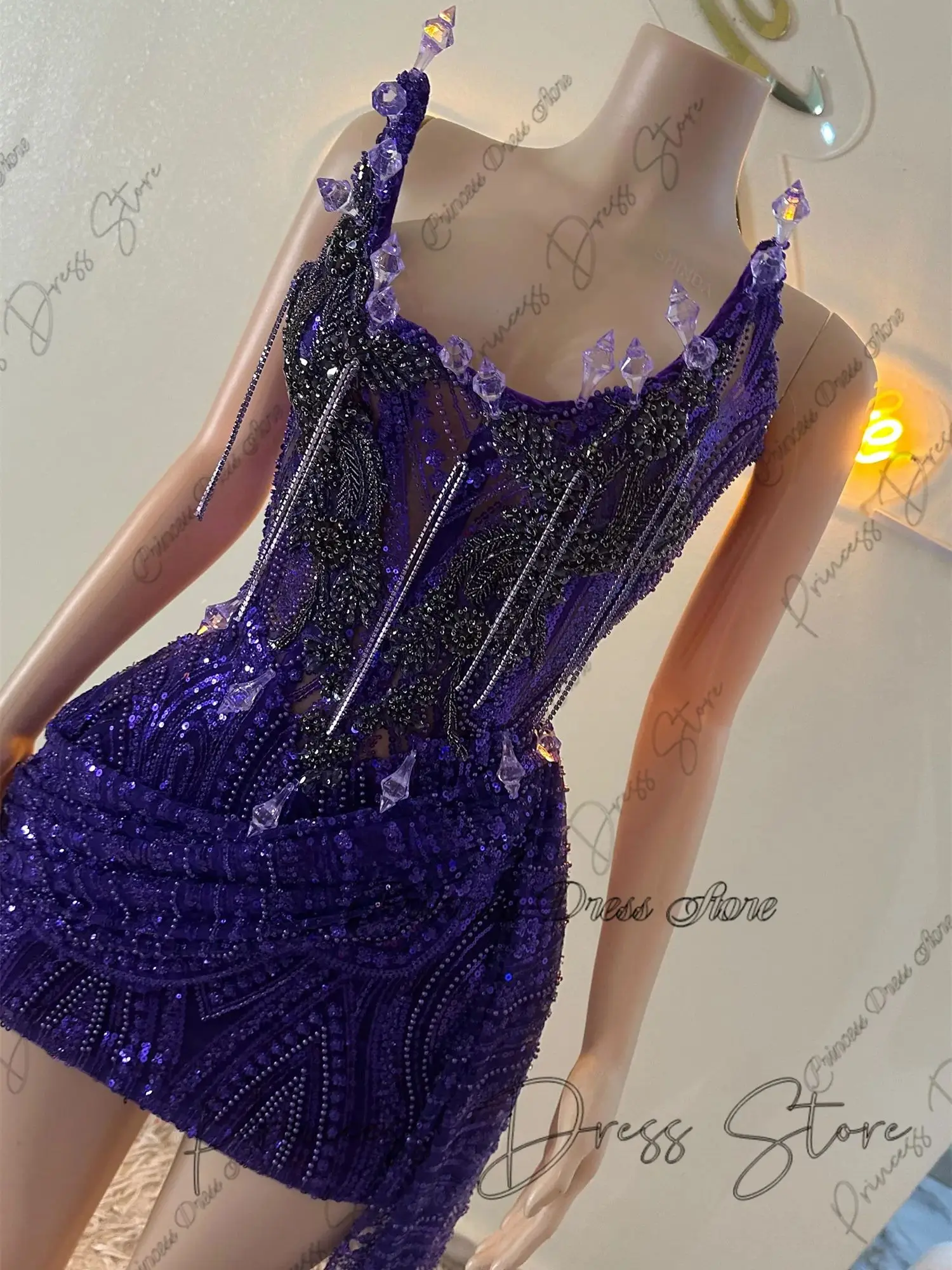 

Luxury See Through Sheer Mesh African Halter Short Prom Dresses Black Girl Cocktail Dresses Birthday Party Gown Customized