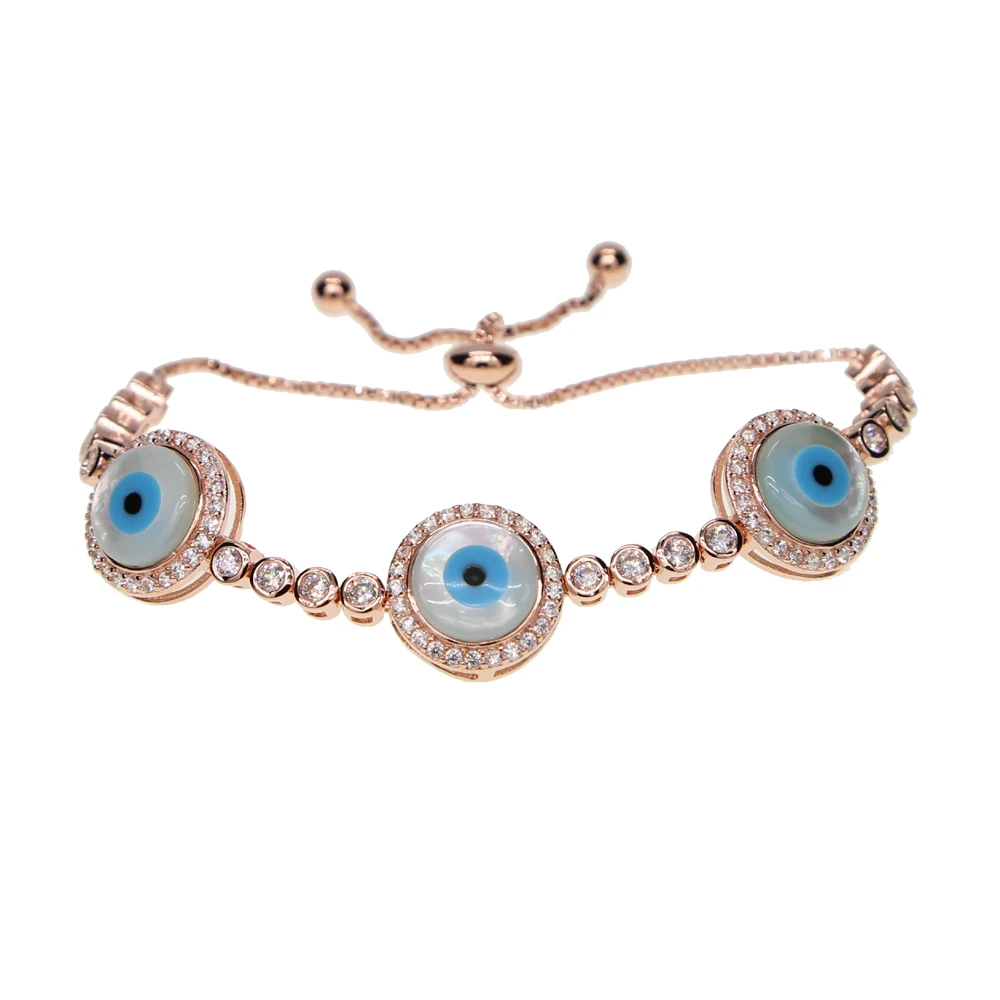 3 pcs mother of pearl evil eye charm tennis chain high quality adjusted fashion turkish jewelry bracelet