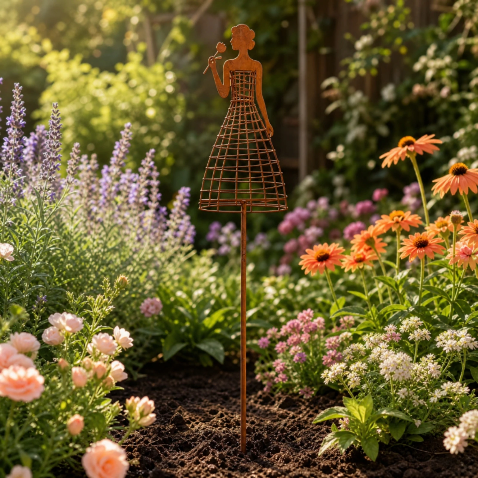 Vintage Lady Garden Trellis Stake Versatile Metal Climbing Plant Trellis Stake Lady Silhouette Plant Support Artistic Unique