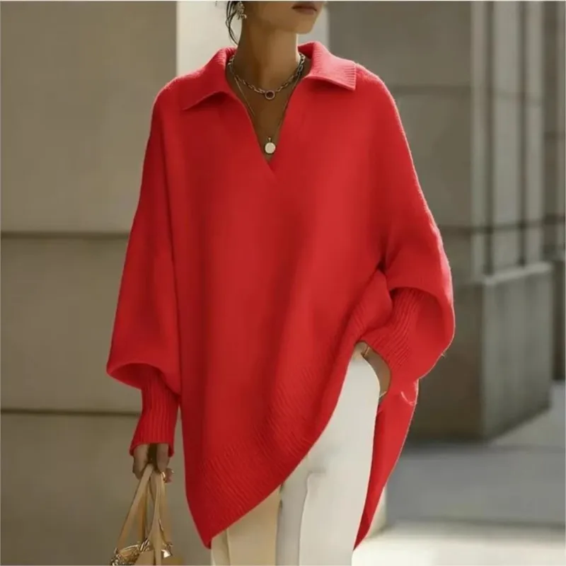 Women's Knitted Sweater Polo Collar Vintage Pullover Soft Warm Casual Long Oversize Sweaters For Women Clothes Spring Autumn view 6