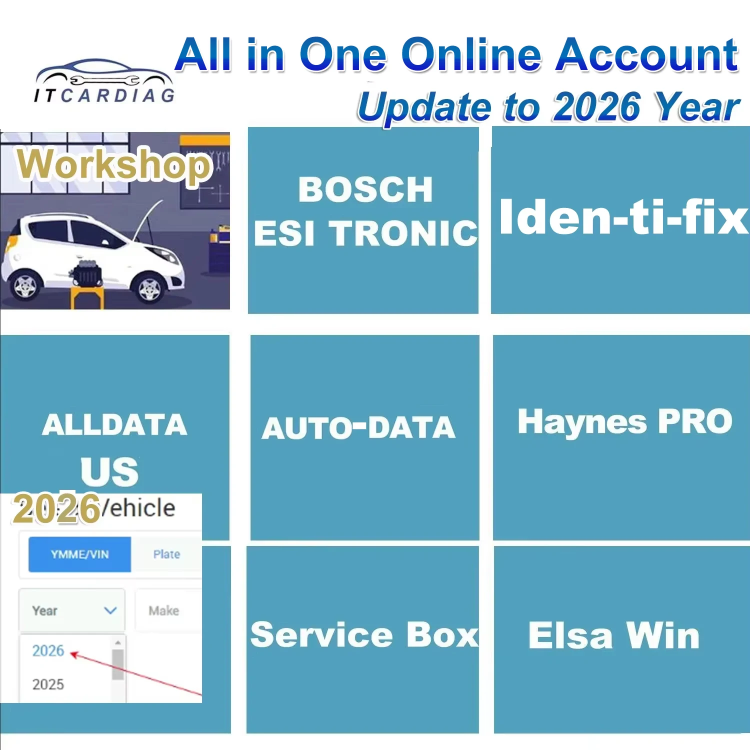 2026 Workshop Repair Online Account for IDEN-TIFIX Aldata Auto-Data Elsa Win Service Box WIS FCA USA Haynes PRORepair Software