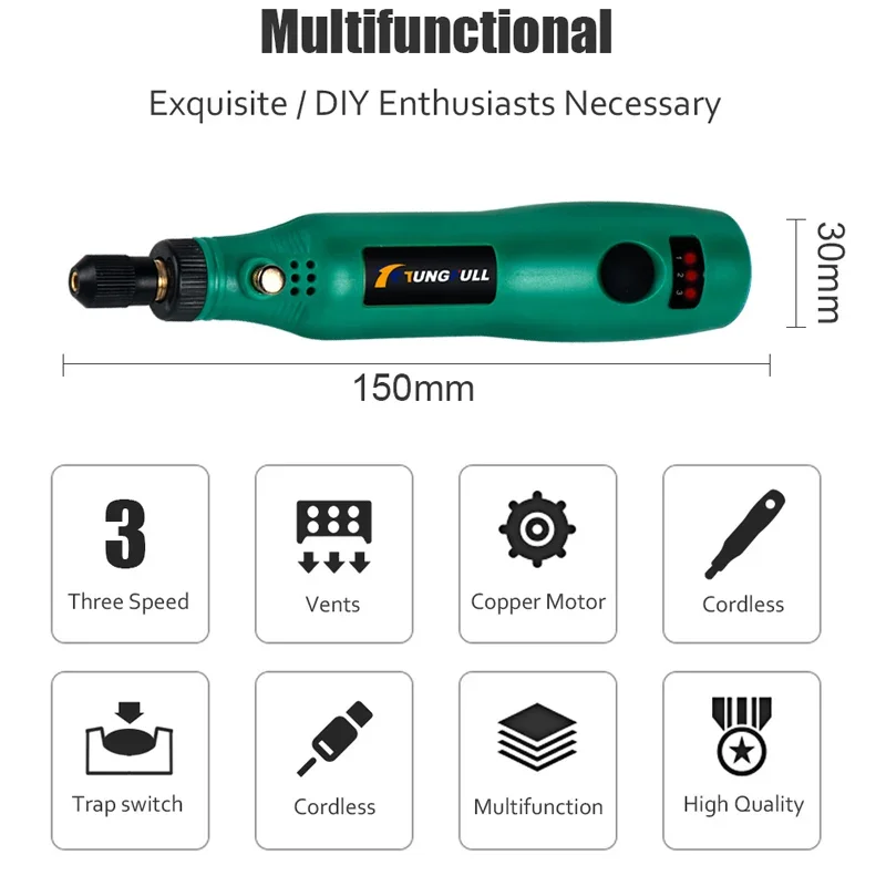 Meuleuse électrique sans fil USB, perceuse sans fil, Mini perceuse électrique, stylo à graver, Machine à polir, Mini perceuse à graver à 3 vitesses