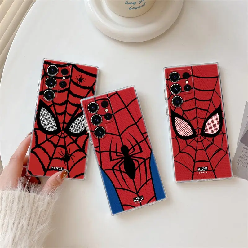 

Marvel Spiderman Spider Eyes Phone Case For Samsung Galaxy S25 S24 S23 S21 Ultra S20 FE S22 S25Plus A35 A55 5G S24FE Clear Cover