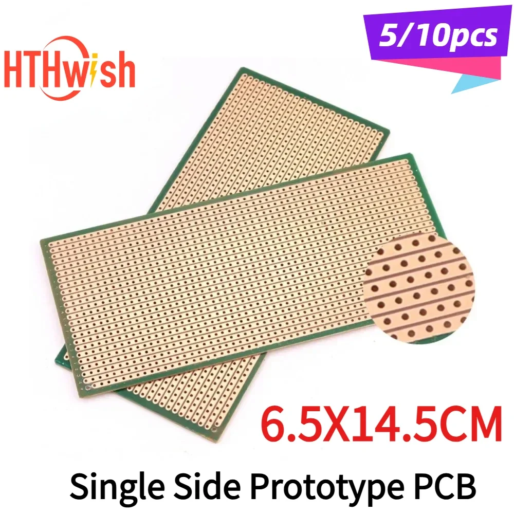 5/10pcs 6.5X14.5CM Single Side Prototype PCB Universal Board Experimental Bakelite Copper Plate Circuirt Board Yellow 65x145mm