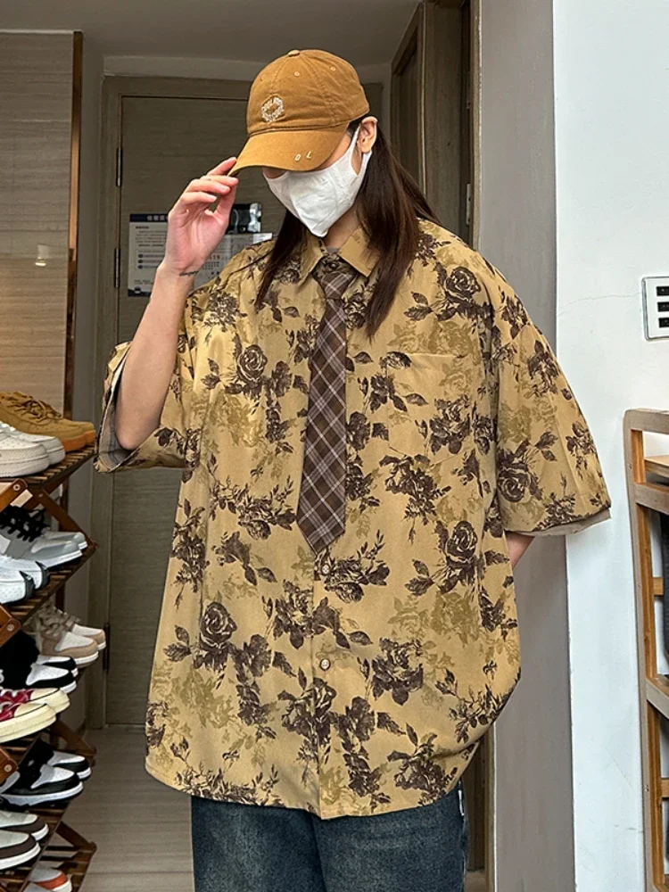 Loose Shirts Women Slouchy Japanese Retro Harajuku Unisex Streetwear Short Sleeve All-match Leisure Tops Fashion Summer Pocket