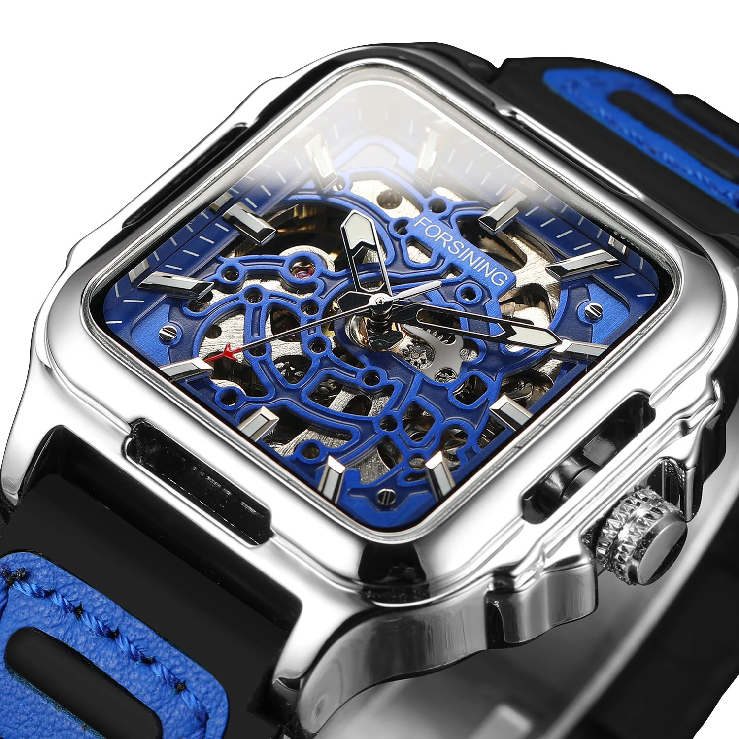 

Forsining 446B повседневные полые автоматические часы со скелетом 3D Montre Homme мужские наручные часы светящиеся военные часы