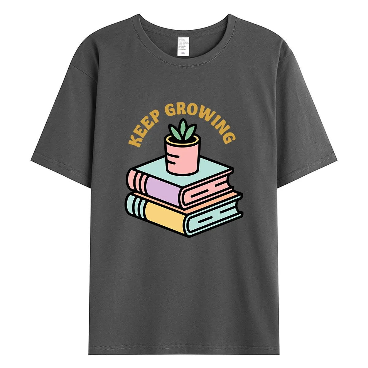 

Keep Growing Books and Plants Women T-Shirt Reading Lover Self Improvement Graphic Tee Summer Cotton Tops Casual