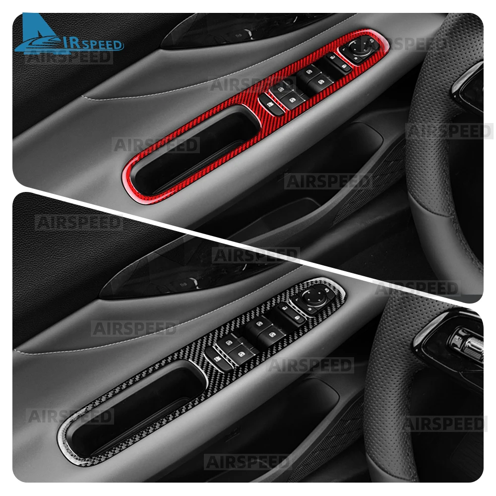 

Для нового Dodge Attitude GAC Empow 2024 2025 Наклейка из настоящего мягкого углеродного волокна LHD Переключатель подъема двери автомобиля Панель отделки Аксессуары