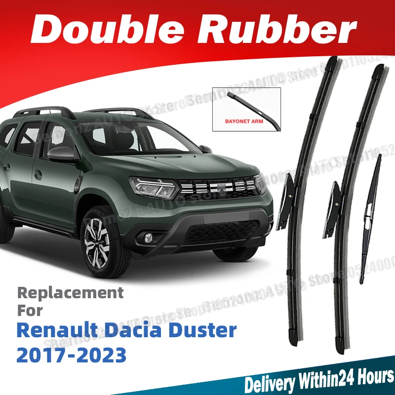 For Renault Dacia Duster II MK2 2017-2023 LHD Front Rear Windshield Wiper Blades 3pc Window Accessories 2018 2019 2020 2021 2022