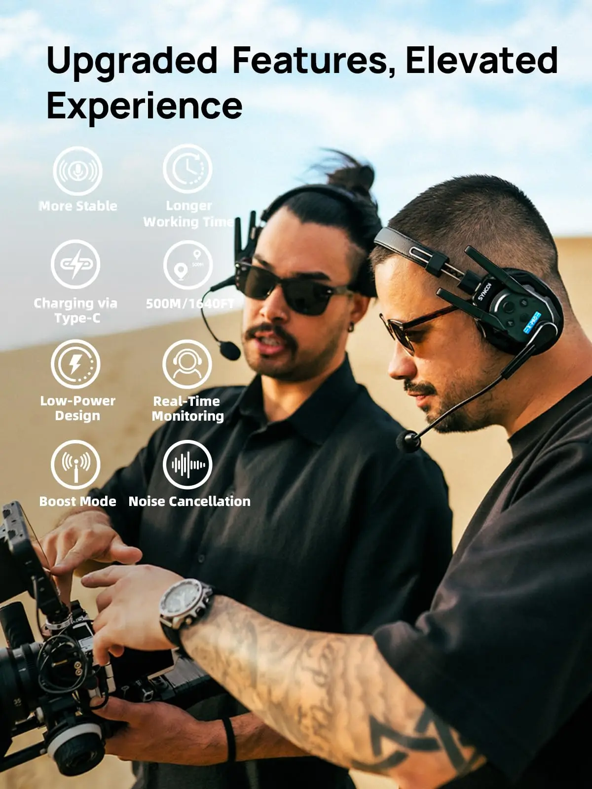 SYNCO XTALK XPRO2 Wireless Intercom Headset System 2 Person 2.4GHz Communication Headset 1640ft for Movie Shoot Live Show