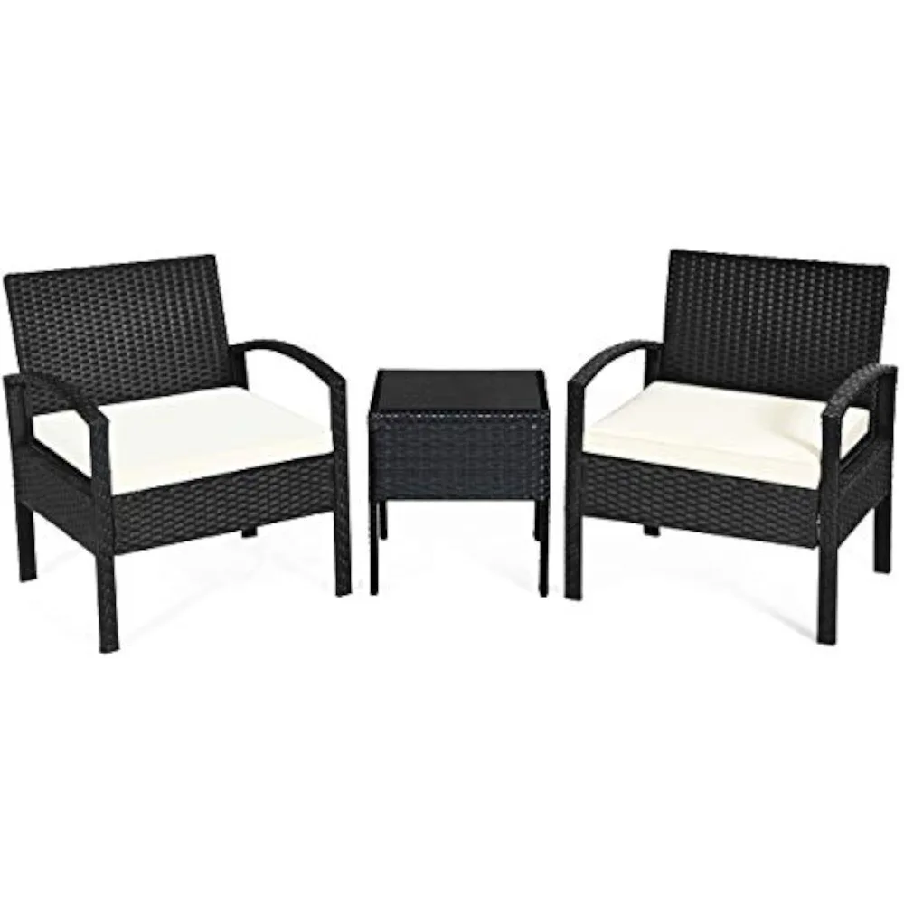 

AM0583HM 3 Piece Patio Furniture Set with 2 Cushioned Chairs & End Table, Black