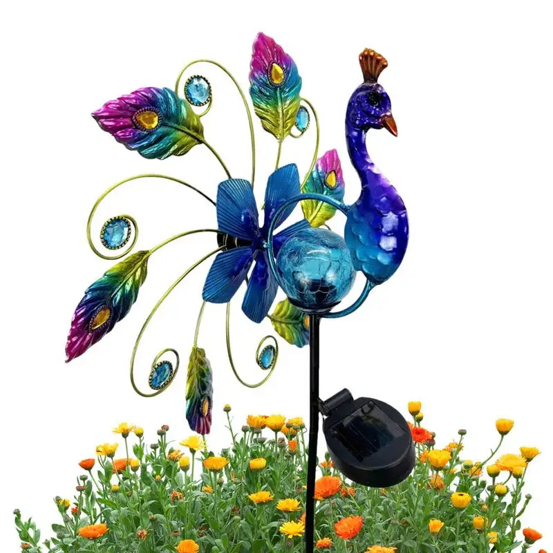 

Wind Sculptures and Spinners Peacocks Shape Solar Powered Garden Spinners with Vibrant Bright Colors for Outdoor Decoration