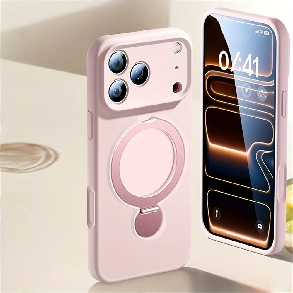 360° Rotate Fold Magnetic Ring Stand Phone Cases For iPhone 17 Pro Max Air 15 13 14 16 Pro Max For Magsafe Liquid Silicone Cover