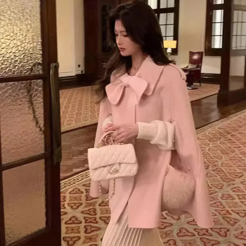 女性用両面カシミヤジャケット,キツネの毛皮のコート,ウールのショール,ハイエンドのマント,娘,新しいスタイル,秋,冬,2022