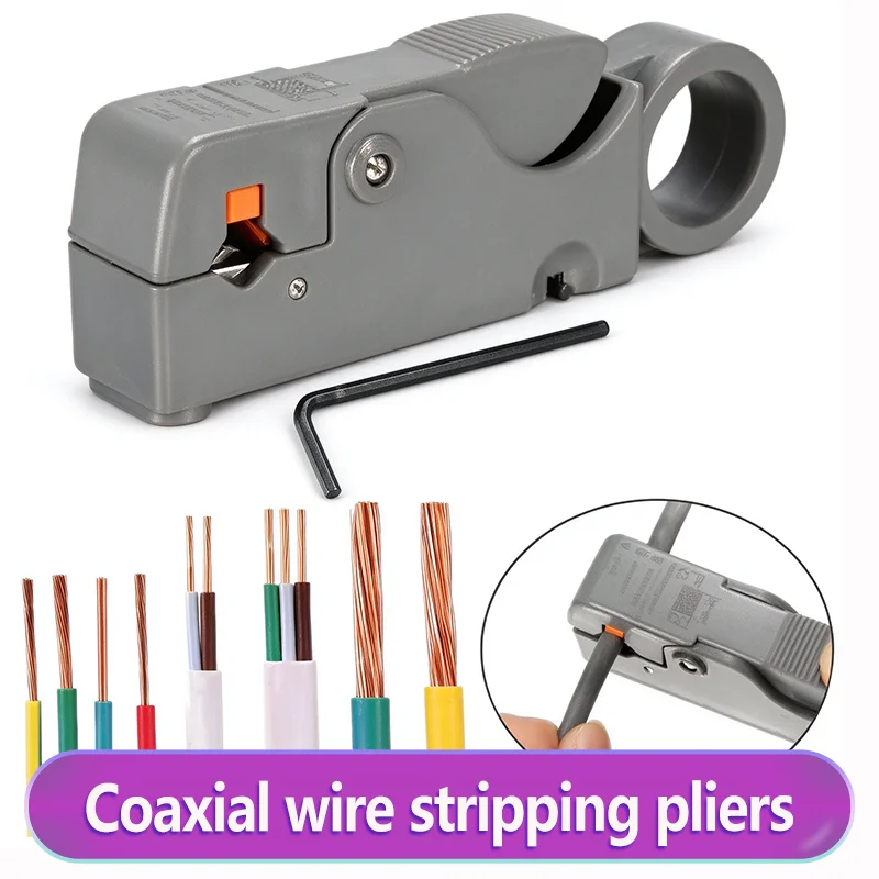 Rotary Dual-Blade Wire Stripper, Adjustable Coaxial Cable Cutter, Portable Stripper for RG59 RG6 Network & Electrical Wires