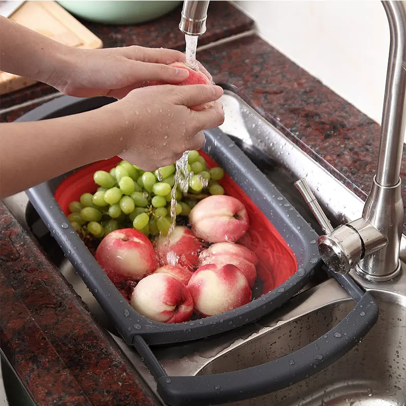 Collapsible Rectangular Silicone Drain Basket Retractable Water Filter Basket Household Fruit And Vegetable Filter Basket