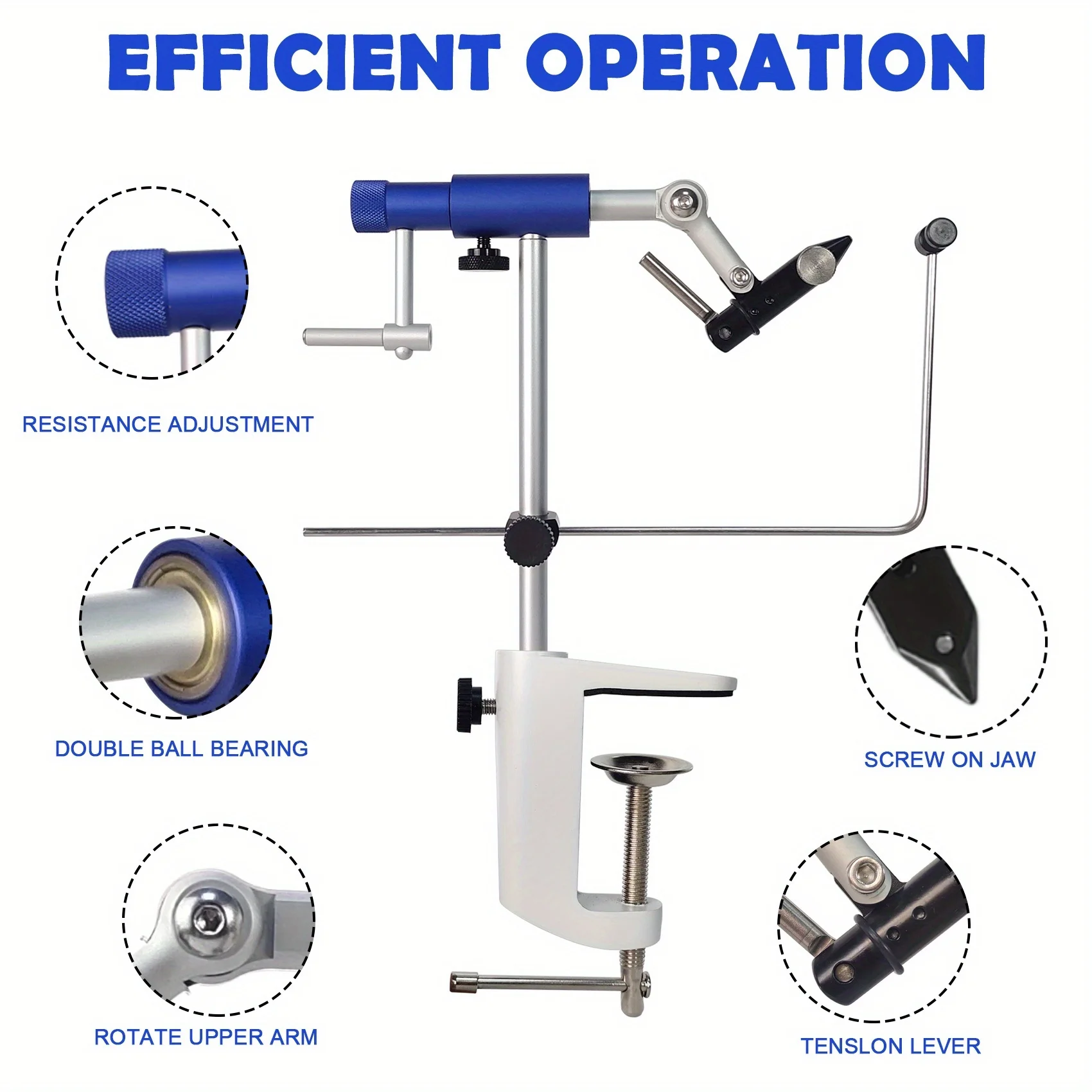 360° Rotatable Fly Tying Vise with Sturdy Base Premium Aluminum Adjustable Precision Tool Vise for Bait Making