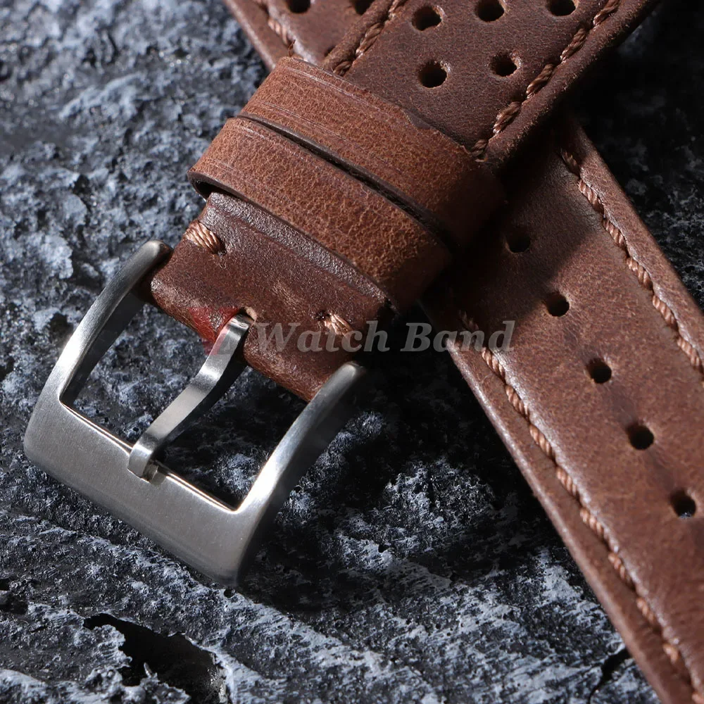 Vintage Genuine Leather Strap 18 20 22mm Men Women Breathable Bracelet Universal Cowhide Watch Band Accessories Sport Wrist Belt