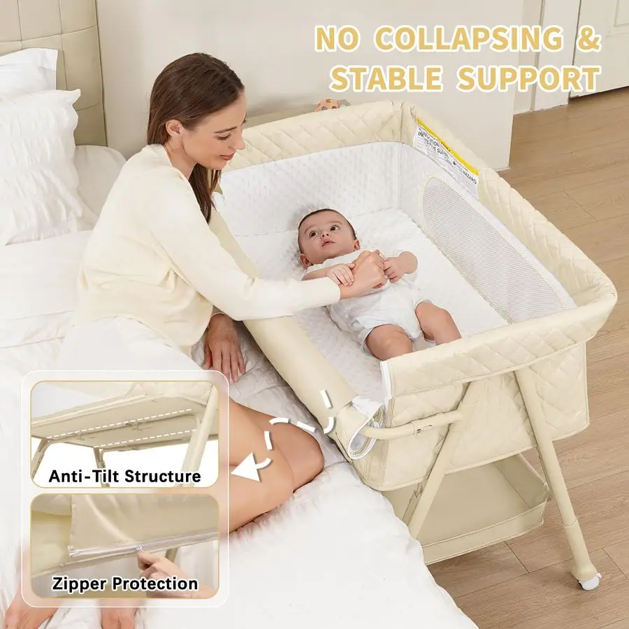 سرير لحديثي الولادة، سرير أطفال بجانب السرير مع مرتبة شبكية قابلة للتنفس، سرير سهل الحركة لحديثي الولادة مع غطاء قابل للقفل #3
