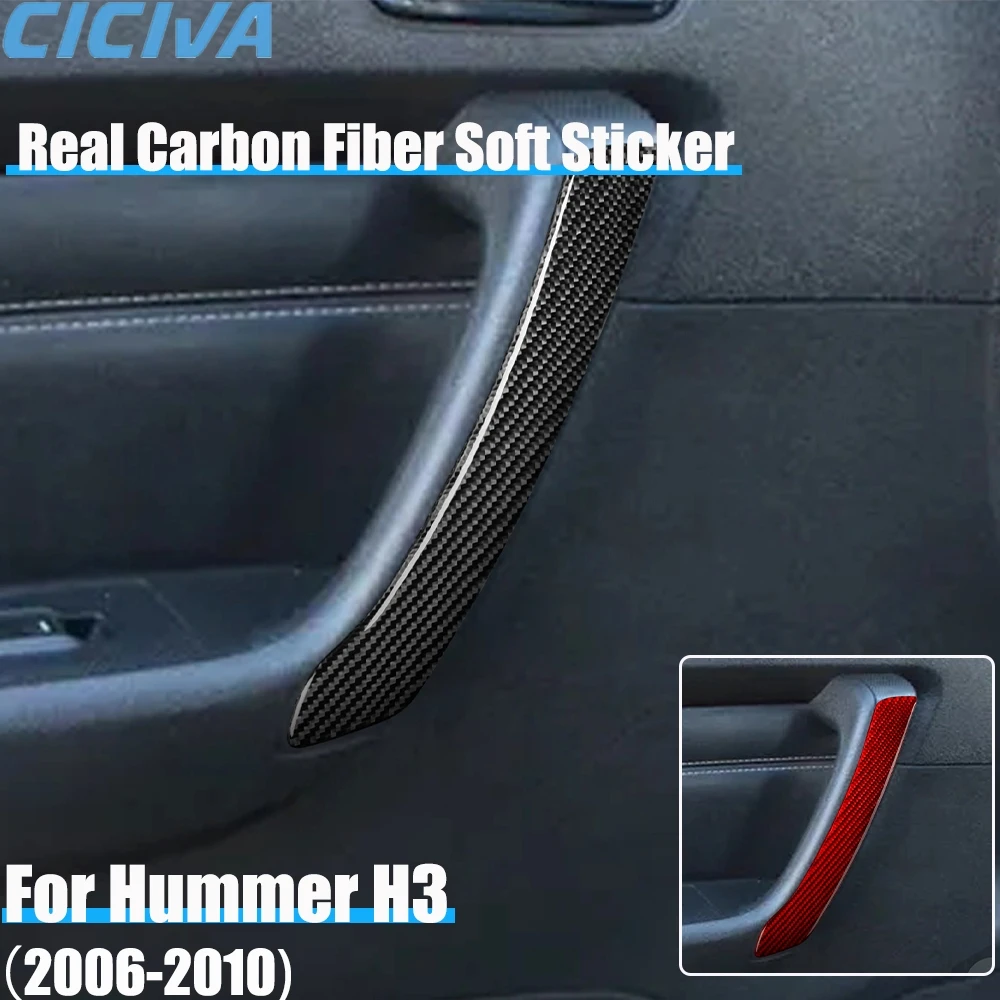 Real Carbon Fiber Car Accessories Door Puller Panel Decorative Trim Cover Soft Sticker For Hummer H3 2006 2007 2008 2009 2010