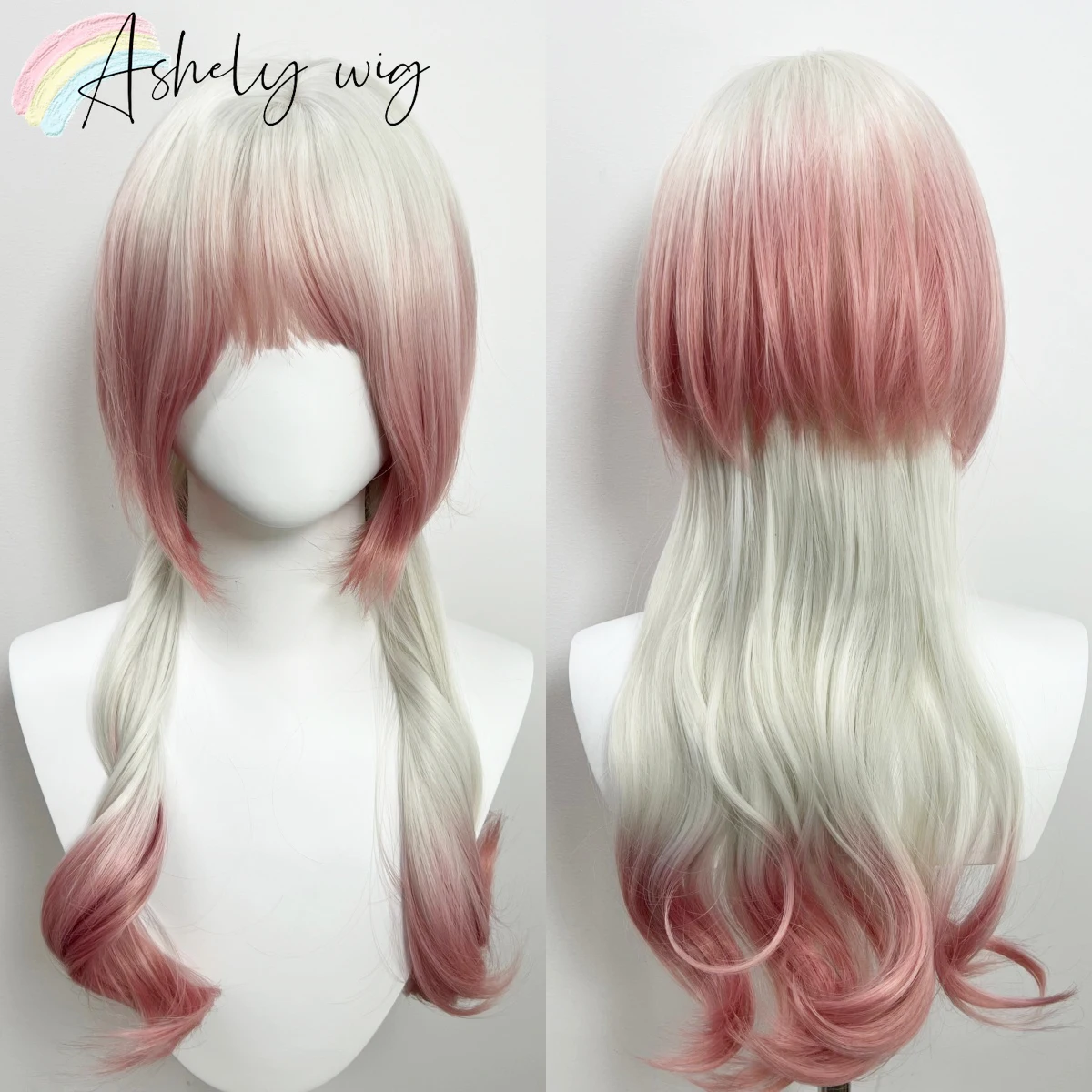 

Cake Ombre Pink Wig Layer Long Body Wavy Hair Wigs with Bangs Cute Synthetic Wigs Lolita Wig High Temperature Fibers Peruca
