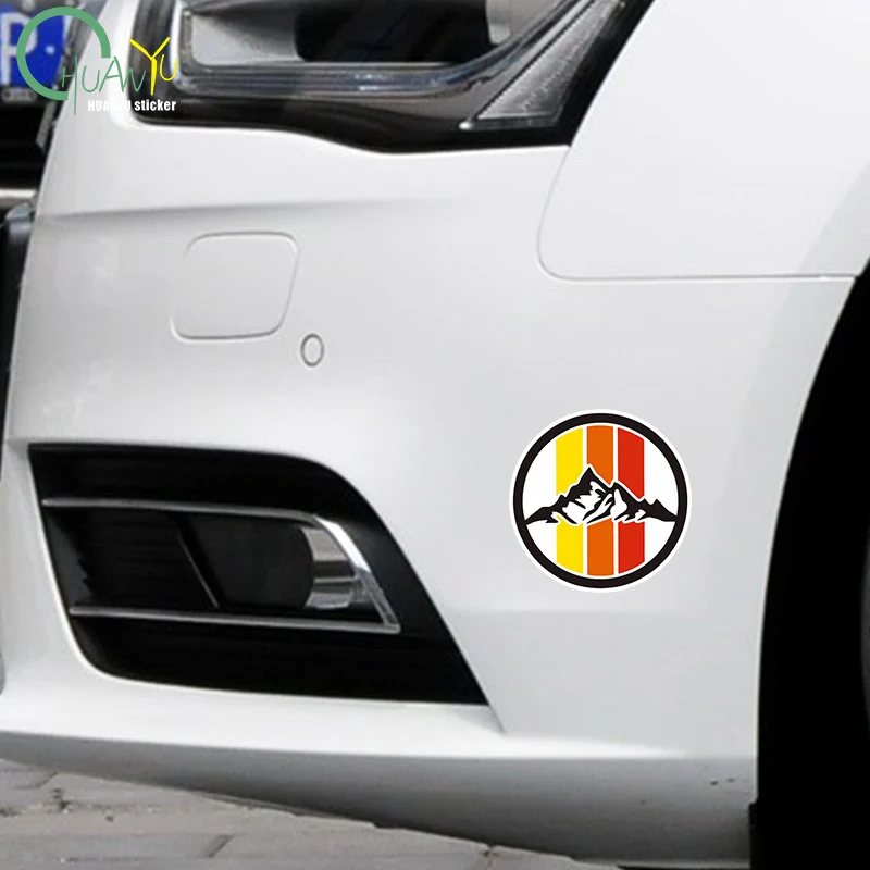 Retro three-color striped snow mountain SUV off-road rear windshield glass side windows decorated with car motorcycle stickers view 3