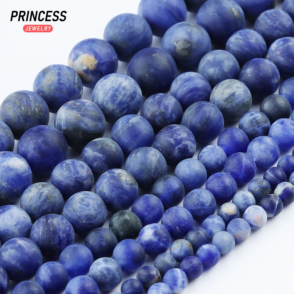 A+ Natural Matte Blue Sodalite Beads 4 6 8 10mm Loose Gemstone Beads for Jewelry Making Crystal Beads DIY Accessories