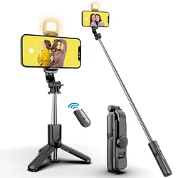 New Wireless Bluetooth selfie stick tripod Bluetooth Foldable Monopod With Led light remote shutter For iphone Wholesale