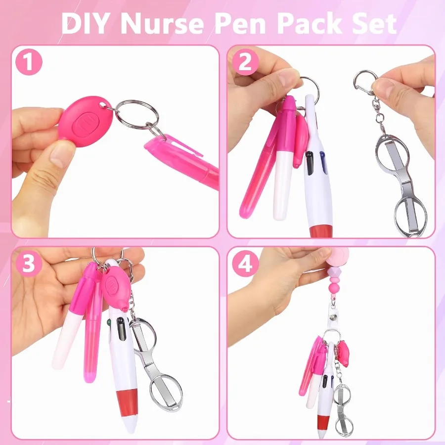 6 قطعة ملحقات شارة Nue مجموعة حزمة أقلام Nue بما في ذلك مشبك بكرة شارة قابل للسحب قلم تحديد صغير قلم حبر جاف دائم #4