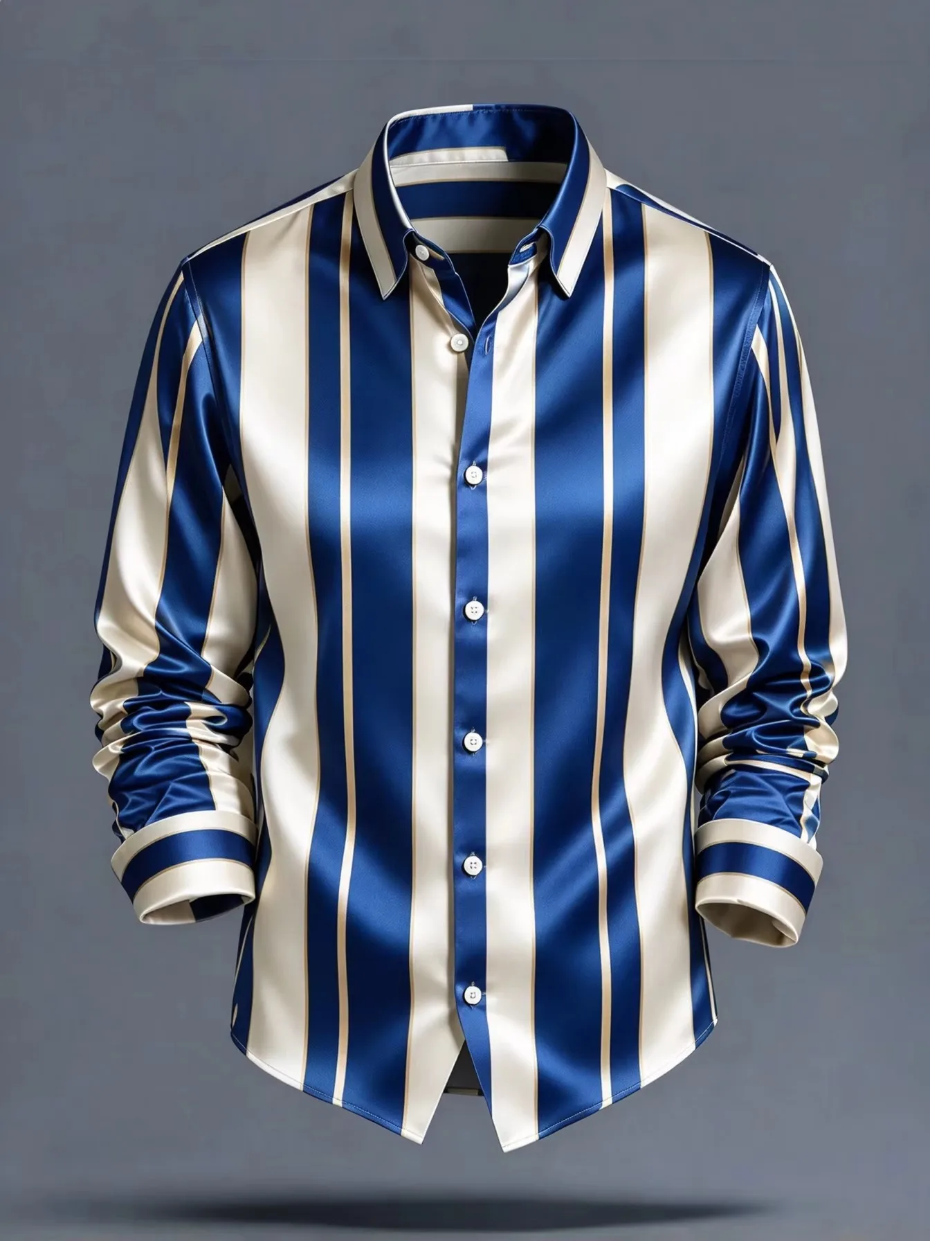 Men’s Autumn Long-Sleeve Shirt Minimalist Vertical-Stripe Print Button-Down Collar Casual Style Trendy Outdoor Streetwear Top