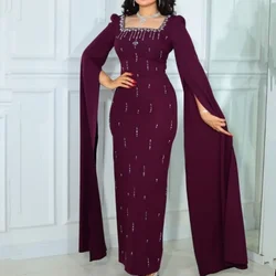 Customized Straight Square- Neck Sequined Prom Gowns Jersey Ankle-Length Bespoke Occasion Dresses Long Sleeve Party Dresses