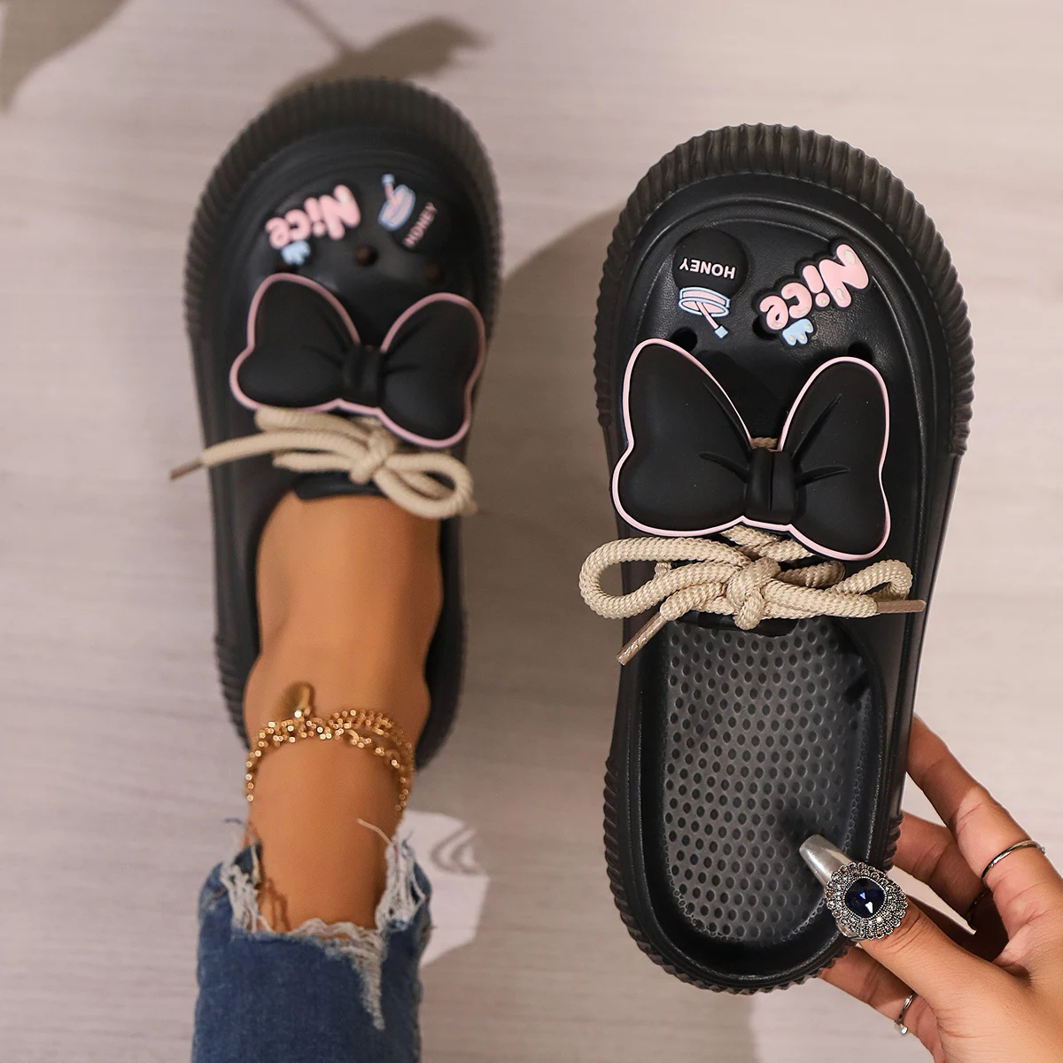 Summer Women Slippers Platform Bow Decoration Clogs Garden Shoes Comfortable Beach Sandal Chunky Slippers Soft Slides For Female